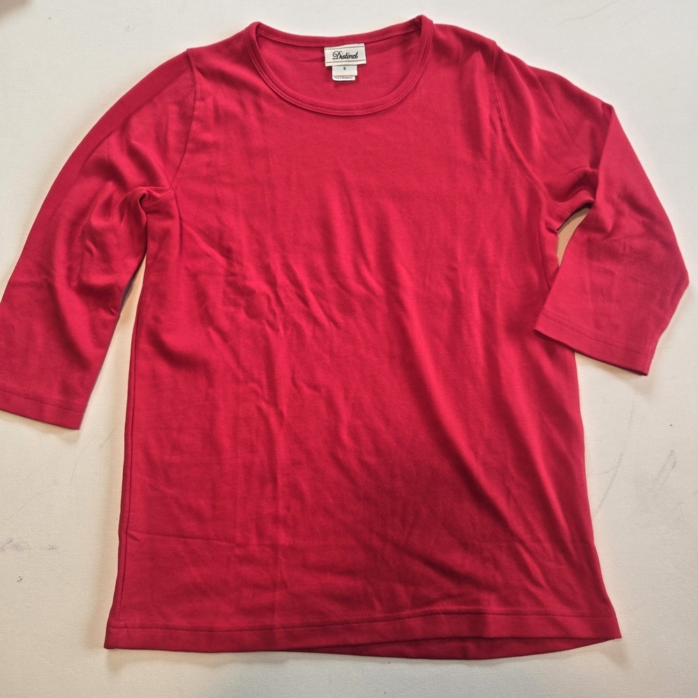 District‎ Red 100% Combed Cotton 3/4 Sleeve Womens Top Shirt Small